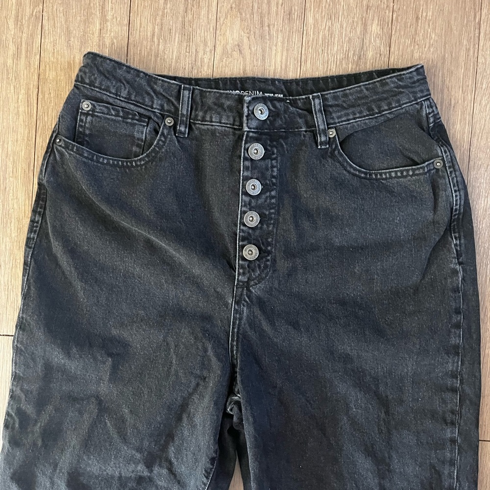 INC International Concepts Black Denim Mom Jeans Vintage Button Fly size 10